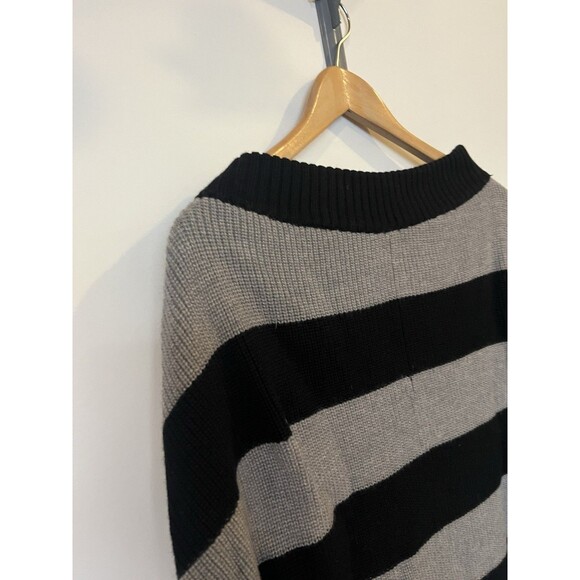 Tory Burch Black Gray Striped Elbow Dolman Sleeve Merino Wool Sweater Size Med - Picture 3 of 9